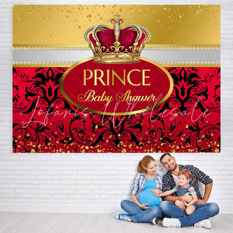 Lofaris Prince Baby Shower Red Gold Glitter Party Backdrop for Girl
