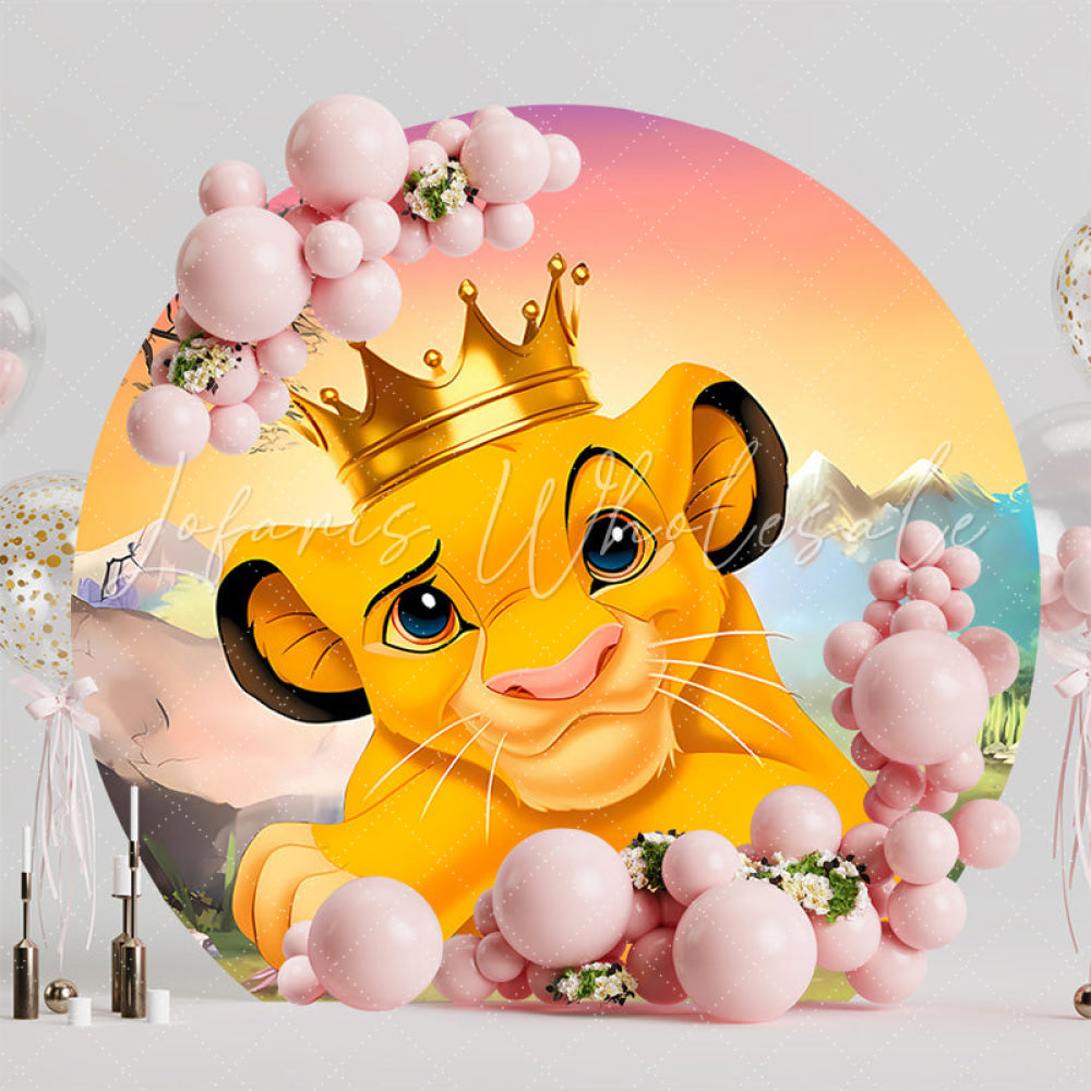 Prince Little Lion King Crown Round Birthday Backdrop For Boys