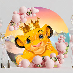 Prince Little Lion King Crown Round Birthday Backdrop For Boys
