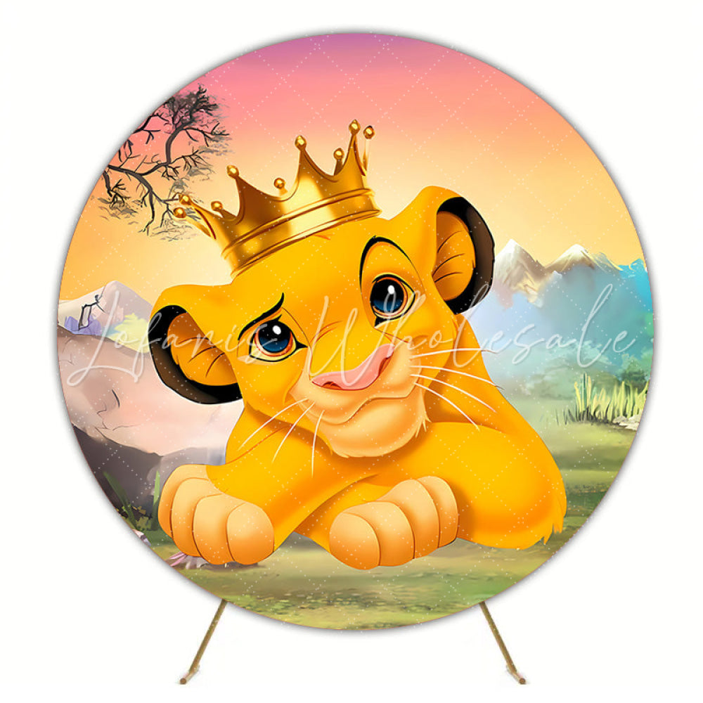 Prince Little Lion King Crown Round Birthday Backdrop For Boys