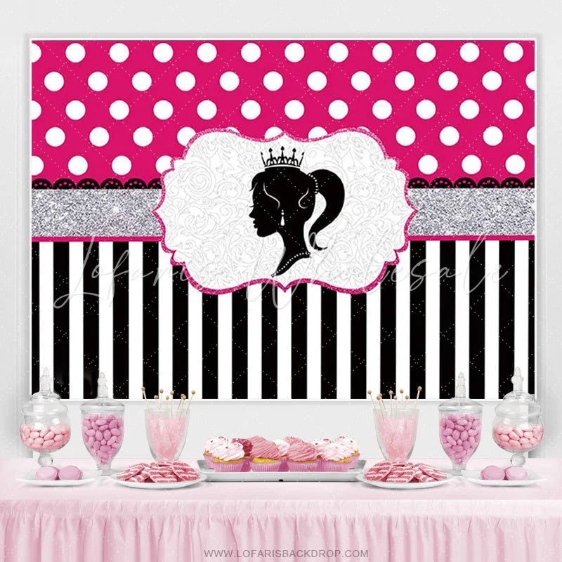 Lofaris Princess And Black White Stripes Pink Birthday Backdrop