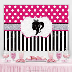 Lofaris Princess And Black White Stripes Pink Birthday Backdrop