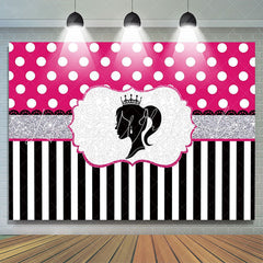 Lofaris Princess And Black White Stripes Pink Birthday Backdrop