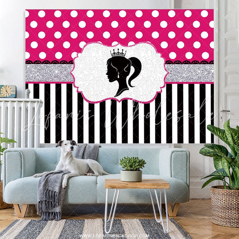 Lofaris Princess And Black White Stripes Pink Birthday Backdrop