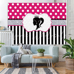 Lofaris Princess And Black White Stripes Pink Birthday Backdrop