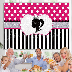 Lofaris Princess And Black White Stripes Pink Birthday Backdrop