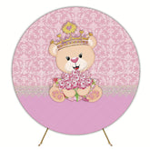 Princess Bear Flowers Round Backdrop for Fairytale Party