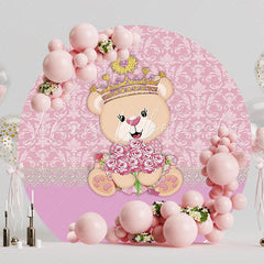 Princess Bear Flowers Round Backdrop for Fairytale Party