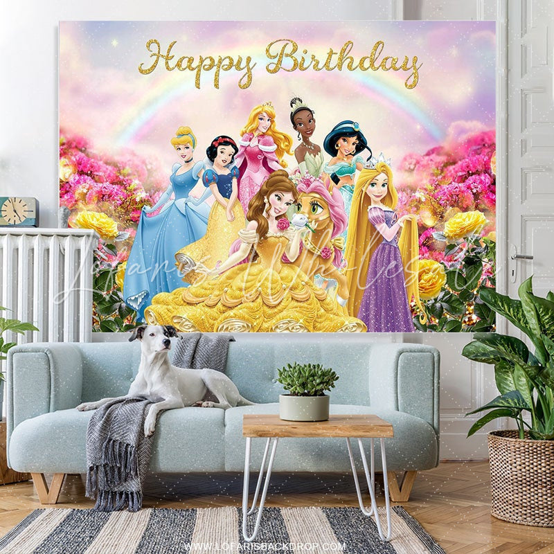 Lofaris Princess Colorful Rainbow Flowers Birthday Backdrop