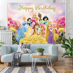 Lofaris Princess Colorful Rainbow Flowers Birthday Backdrop