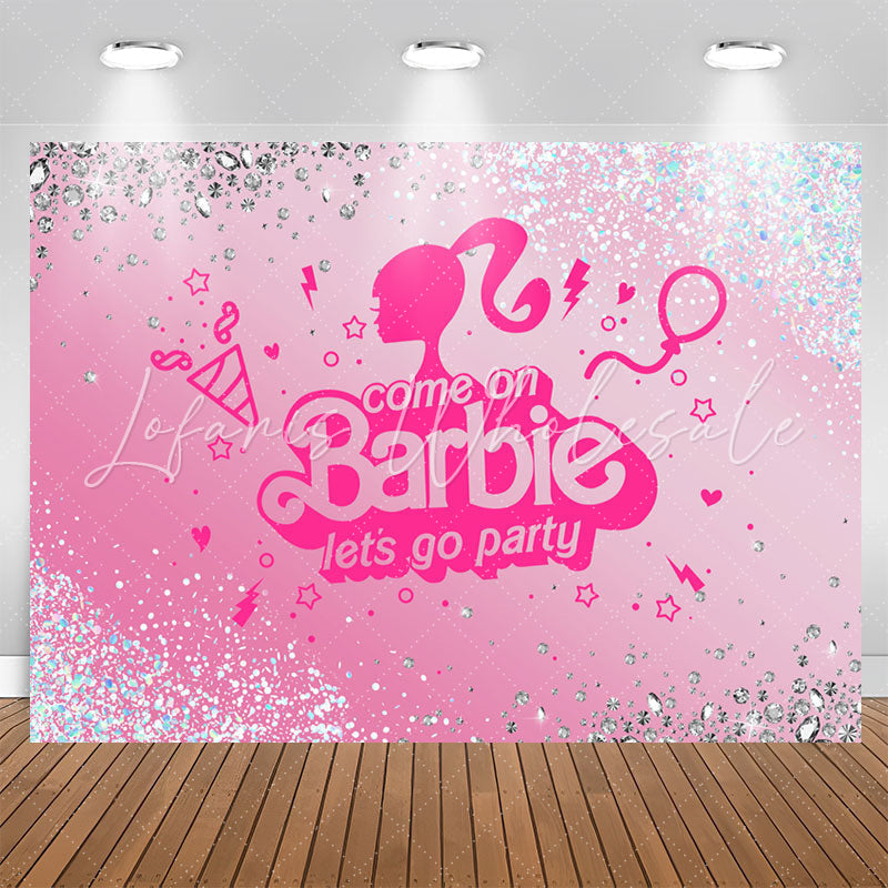 Princess Diamond Glitter Pink Lets Go Party Backdrop