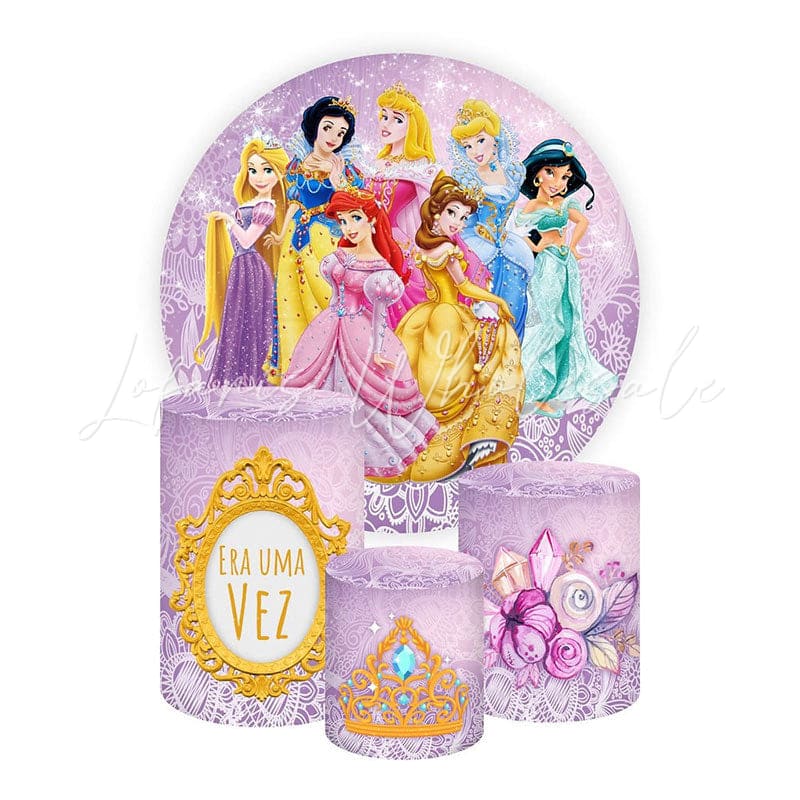 Princess Disney Themed Round Backdrop and Cylinders Kit for Parties