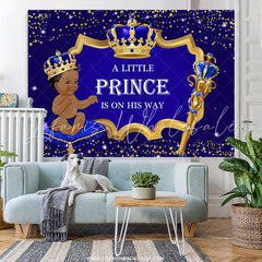 Lofaris Princess Gold Glitter Crown Blue Baby Shower Backdrop