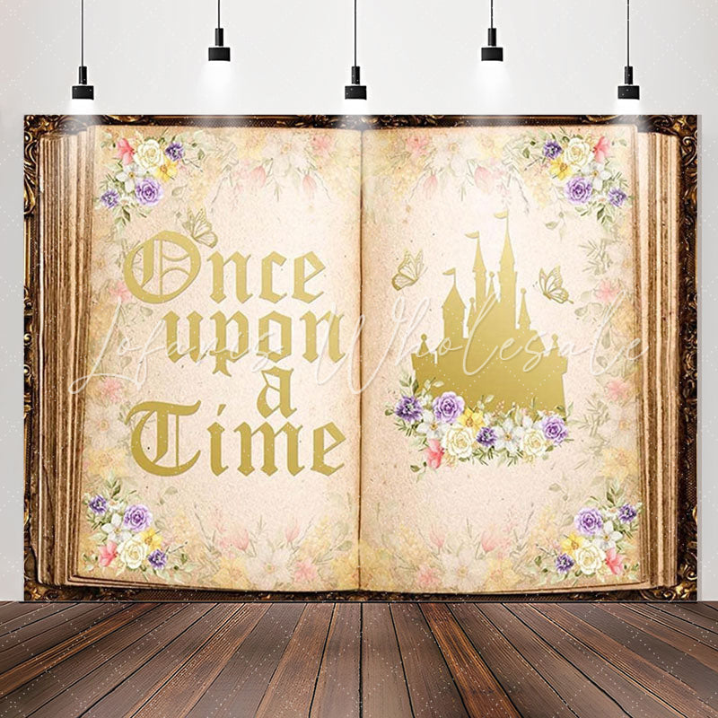 Lofaris Princess Retro Floral Book Birthday Backdrop
