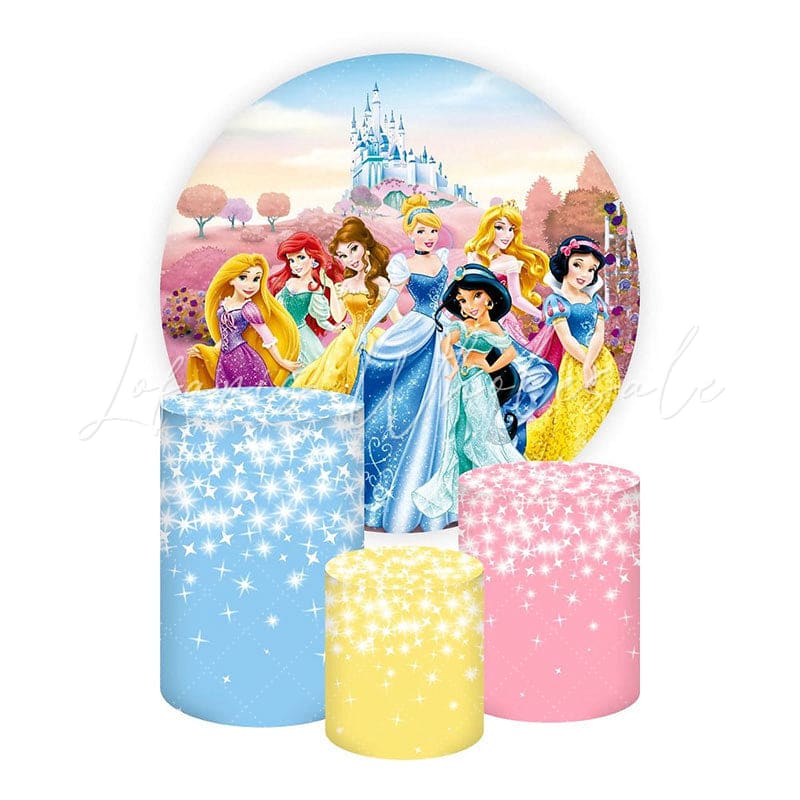 Princess Themed Round Backdrop and Cylinders Kit for Events