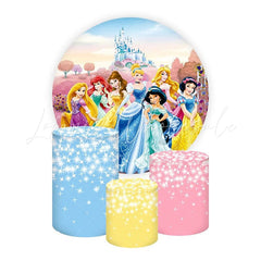 Princess Themed Round Backdrop and Cylinders Kit for Events