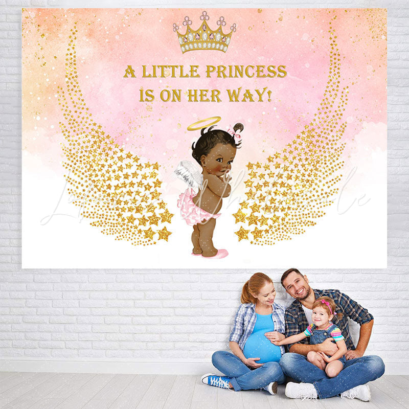Lofaris Princess With Glitter Wing Pink Baby Shower Backdrop