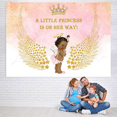 Lofaris Princess With Glitter Wing Pink Baby Shower Backdrop