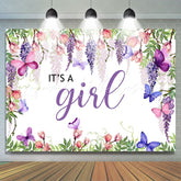 Lofaris Pruple Flowers And Butterfly Theme Baby Shower Backdrop