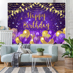 Lofaris Pueple Gold Bokeh Glitter Balloons Birthday Backdrop