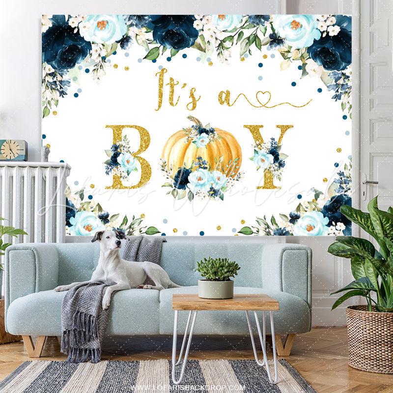 Lofaris Pumpkin And Flowers Baby Shower Backdrop For Boy