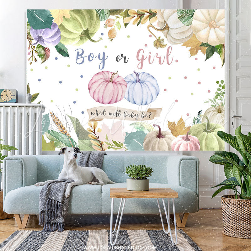 Lofaris Pumpkin Autumn Theme Gender Reveal Baby Shower Backdrop