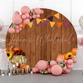 Lofaris Pumpkin Brown Wood Birthday Circle Backdrop For Party
