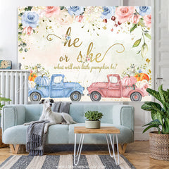 Lofaris Pumpkin Gender Reveal Truck Flower Baby Shower Backdrop