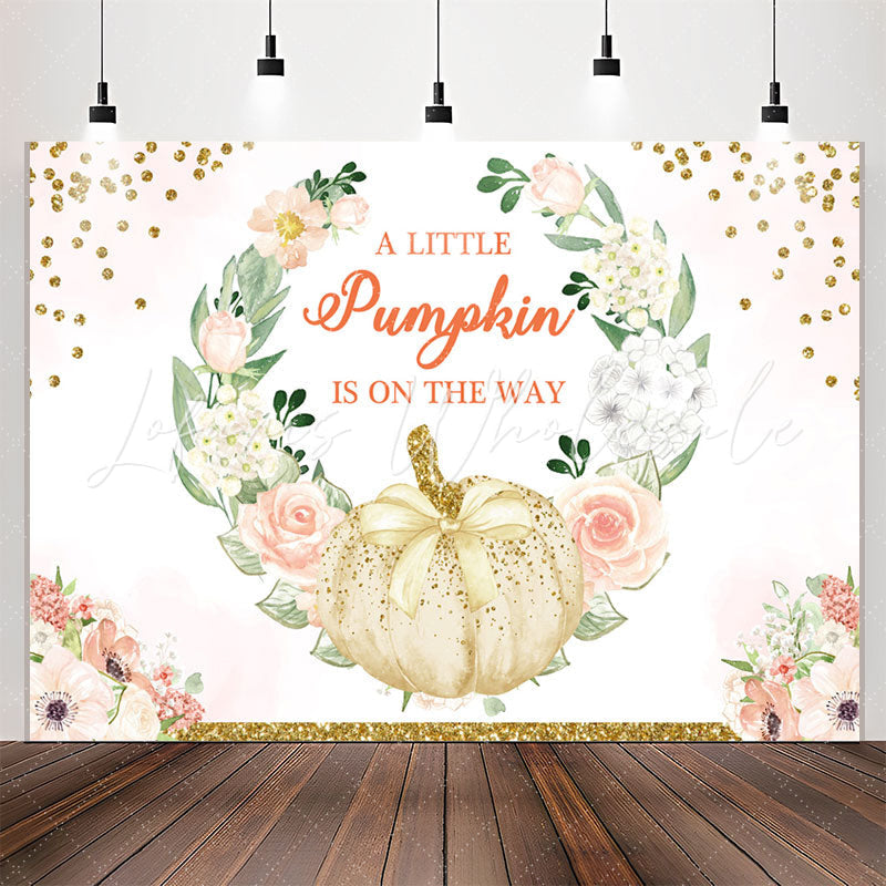 Lofaris Pumpkin Is On The Way Floral Baby Shower Backdrop