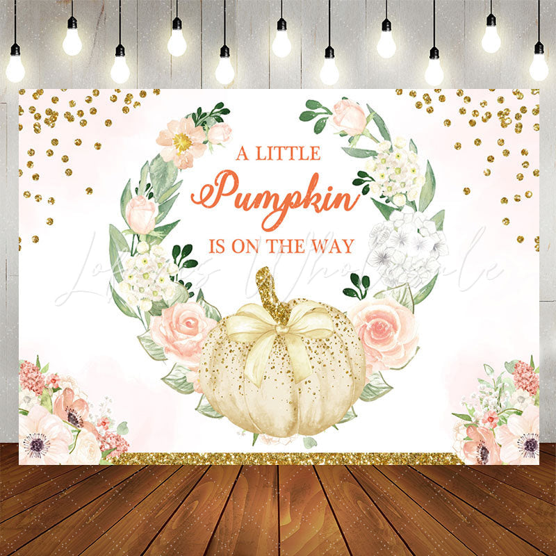 Lofaris Pumpkin Is On The Way Floral Baby Shower Backdrop