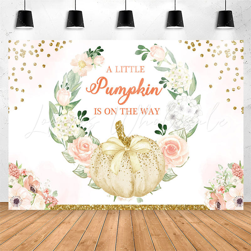 Lofaris Pumpkin Is On The Way Floral Baby Shower Backdrop