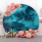 Lofaris Pumpkin Moon Black Bat Happy Halloween Round Backdrop