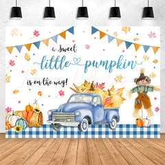 Lofaris Pumpkin On The Way Blue Truck Baby Shower Backdrop