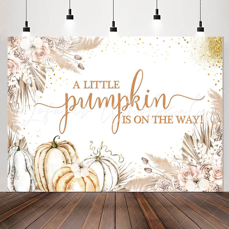 Lofaris Pumpkin On The Way Glitter Floral Baby Shower Backdrop