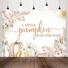 Lofaris Pumpkin On The Way Glitter Floral Baby Shower Backdrop