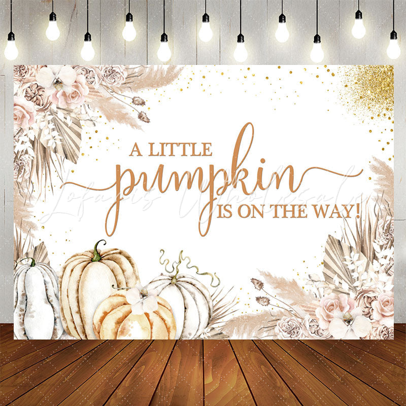 Lofaris Pumpkin On The Way Glitter Floral Baby Shower Backdrop