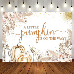 Lofaris Pumpkin On The Way Glitter Floral Baby Shower Backdrop