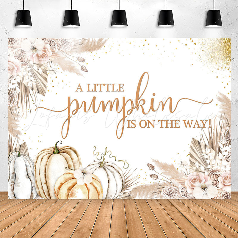 Lofaris Pumpkin On The Way Glitter Floral Baby Shower Backdrop