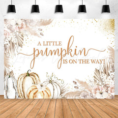 Lofaris Pumpkin On The Way Glitter Floral Baby Shower Backdrop