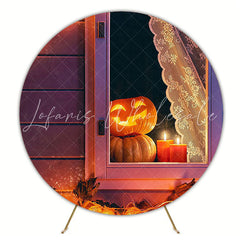 Pumpkins on Window Halloween Round Backdrop for Fall Vibes