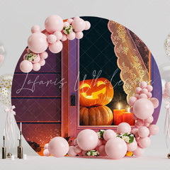 Pumpkins on Window Halloween Round Backdrop for Fall Vibes