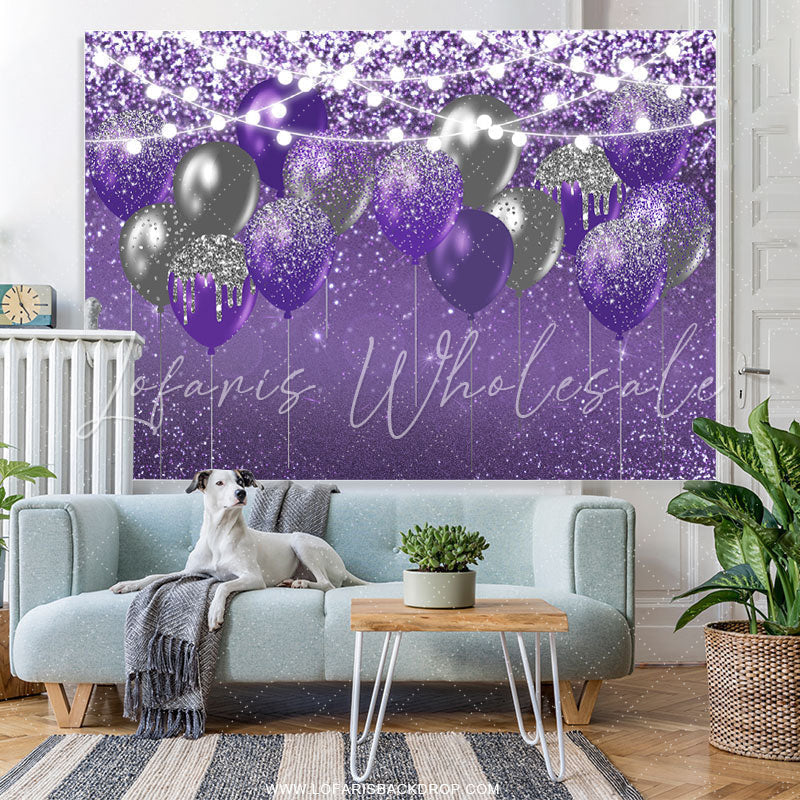 Lofaris Purple And Black Bokeh Glitter Balloons Birthday Backdrop