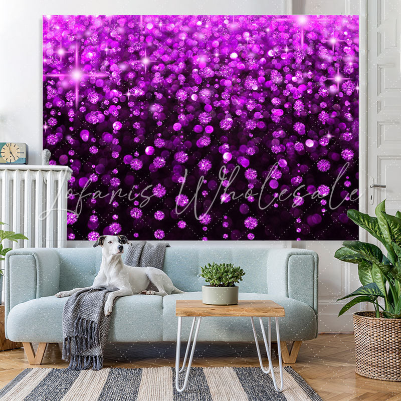 Lofaris Purple And Black Glitter Birthday Backdrop For Girl