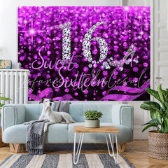 Lofaris Purple And Black Glitter Sweet 16th Birthday Backdrop
