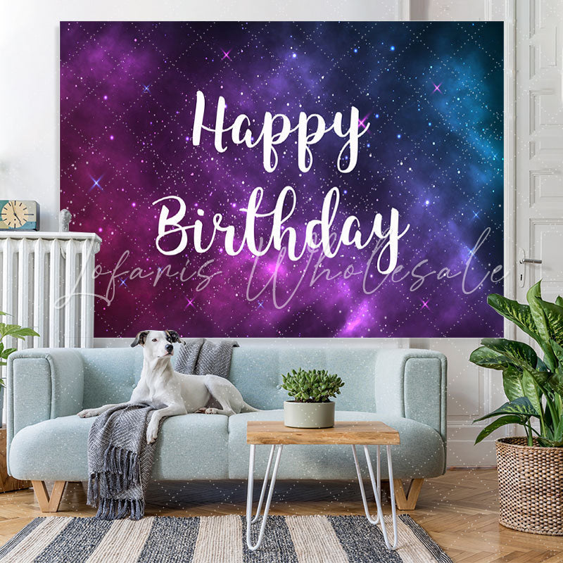 Lofaris Purple and Blue Starry Night Happy Birthday Backdrop