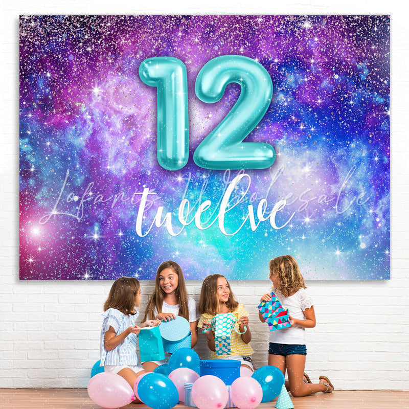 Lofaris Purple and Blue Starry Universe 12Th Birthday Backdrop
