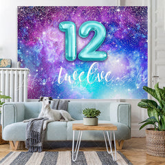 Lofaris Purple and Blue Starry Universe 12Th Birthday Backdrop