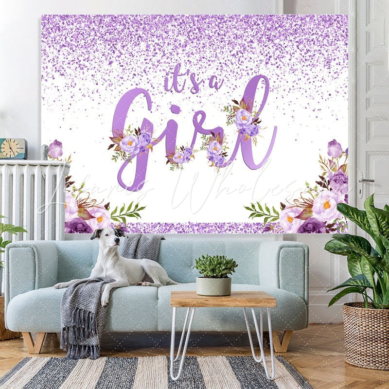 Lofaris Purple And Floral Lovely Themed Baby Shower Backdrop