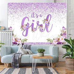 Lofaris Purple And Floral Lovely Themed Baby Shower Backdrop