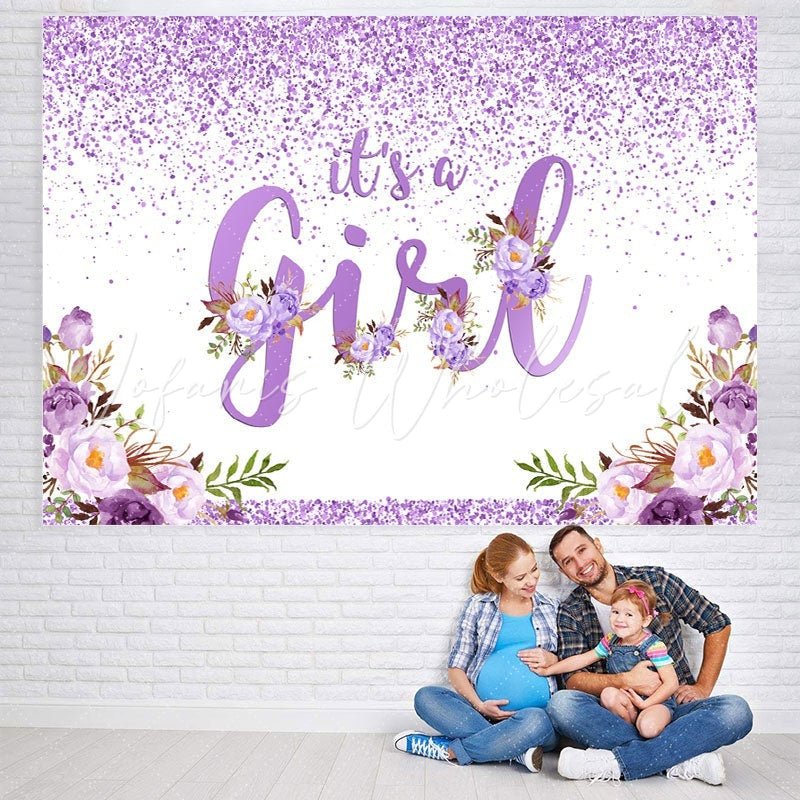 Lofaris Purple And Floral Lovely Themed Baby Shower Backdrop